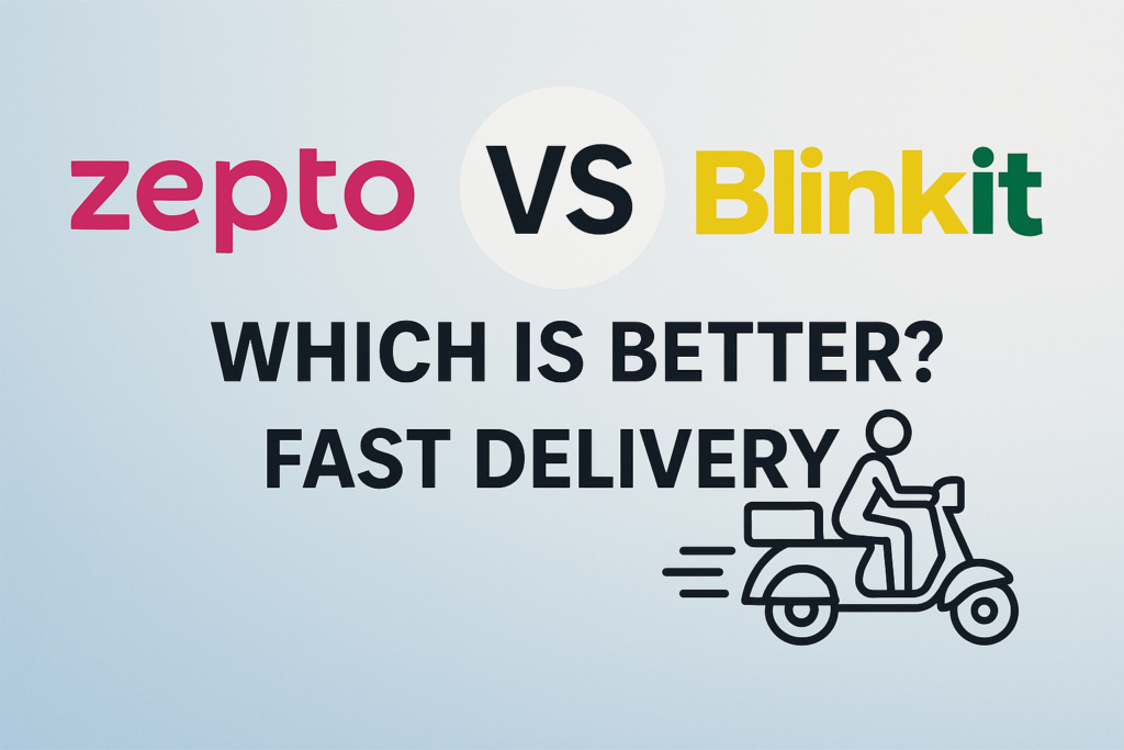 "Zepto vs Blinkit comparison of delivery speed and services"
"Zepto vs Blinkit app interface screenshots side-by-side"
"Zepto vs Blinkit: Quick commerce delivery race in India