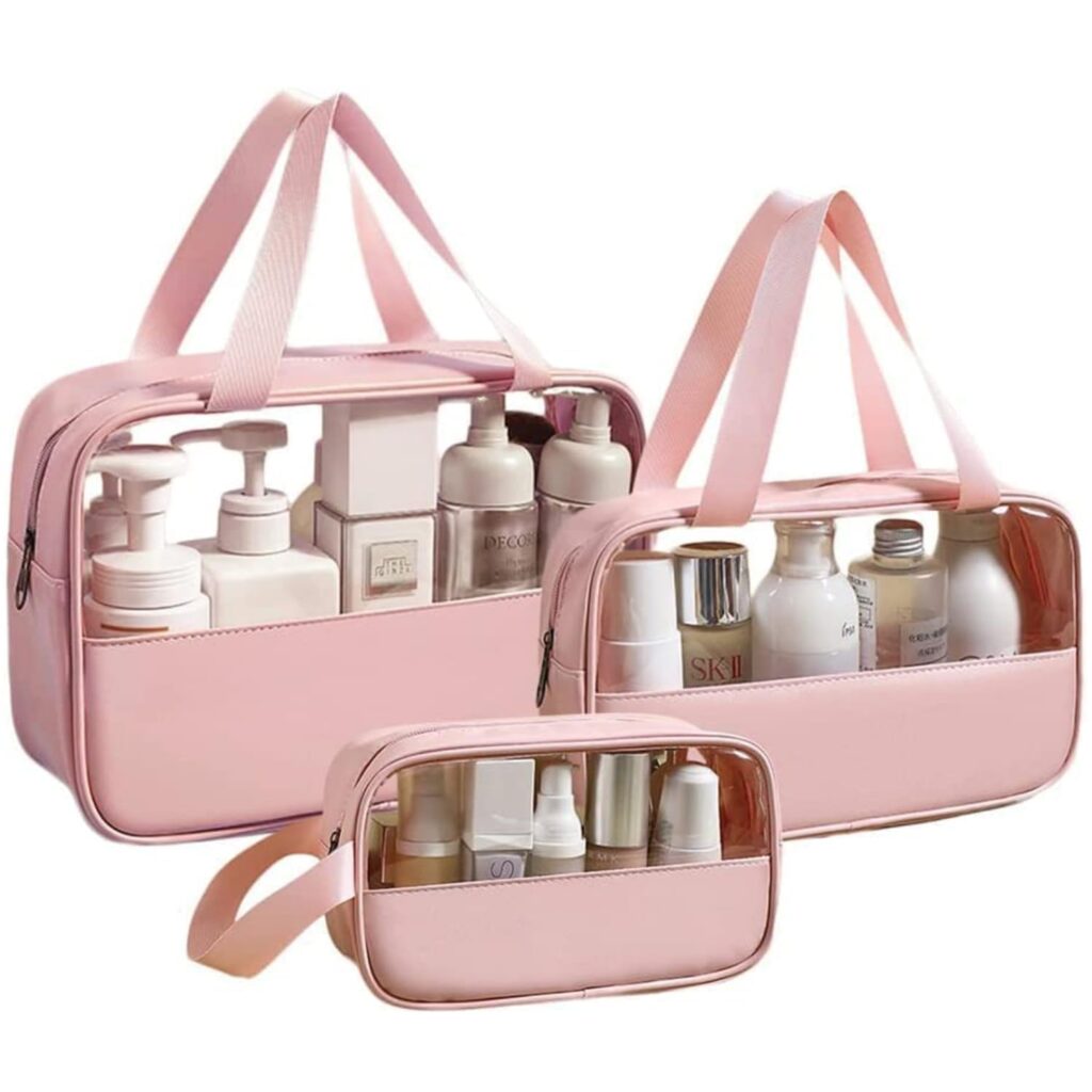 3-Piece Clear Makeup Organizer Bag & Wash Bag set