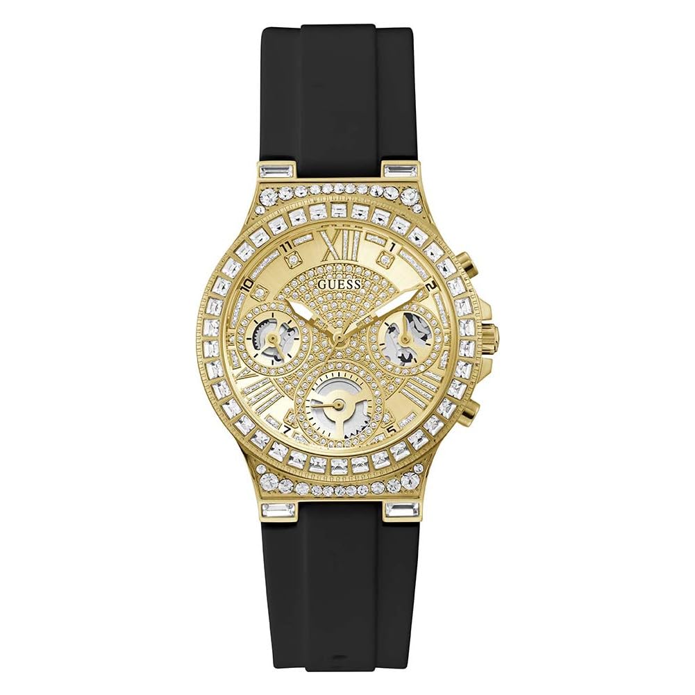 GUESS Women 36 Mm Moonlight Champagne Dial Silicone Analog Display Watch GUESS Women 36 Mm Moonlight Champagne Dial Silicone Analog Display Watch