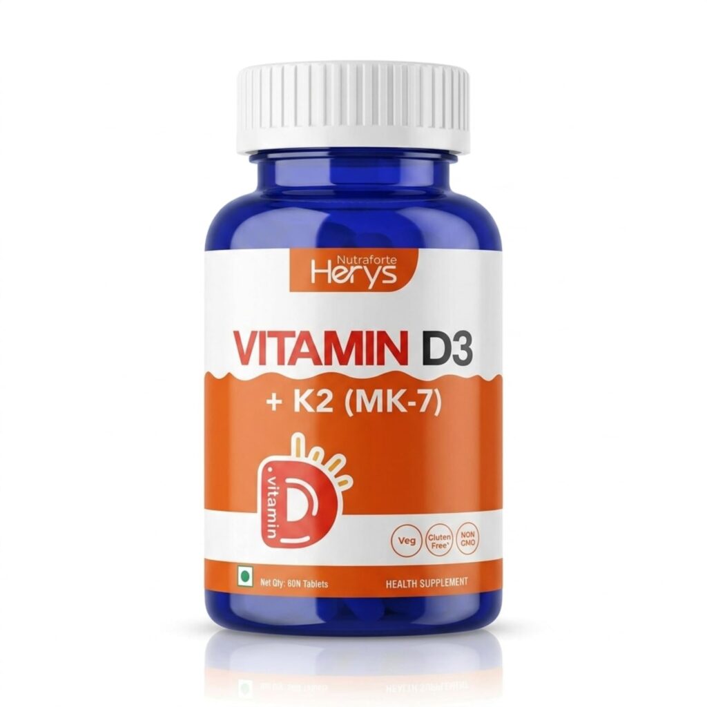 Herys Nutrafort Vitamin D3 K2 Supplement with MK7 for Bone & Heart Health