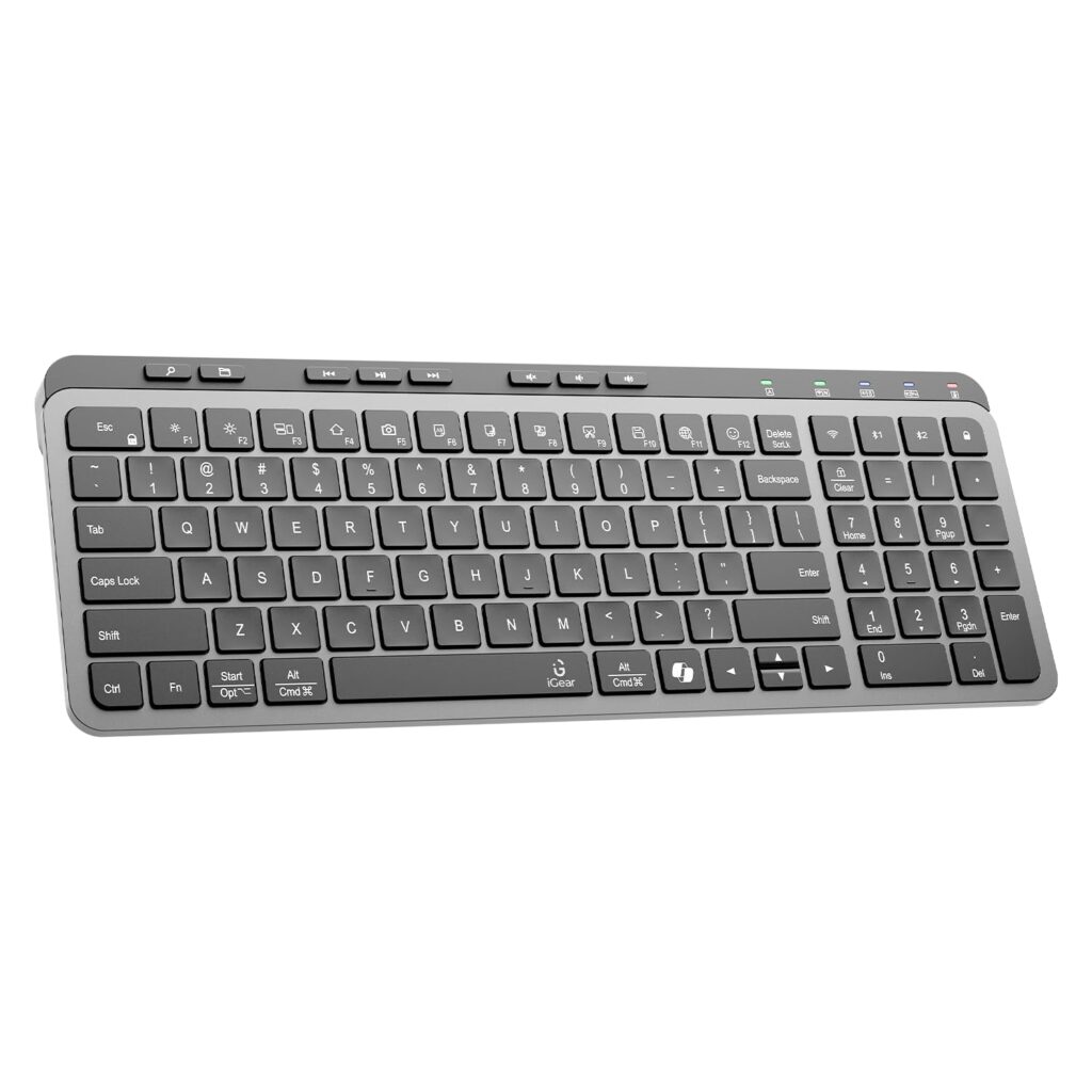 iGear KeyFlow 3-Way Connectivity Wireless Keyboard, 2.4GHz + Dual Bluetooth,…
