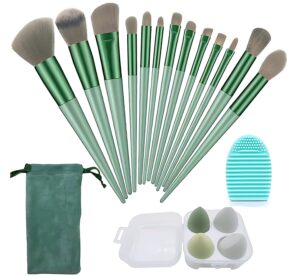 13 pcs Makeup Brushes Set with 4 pcs Beauty Blender Makeup Sponges