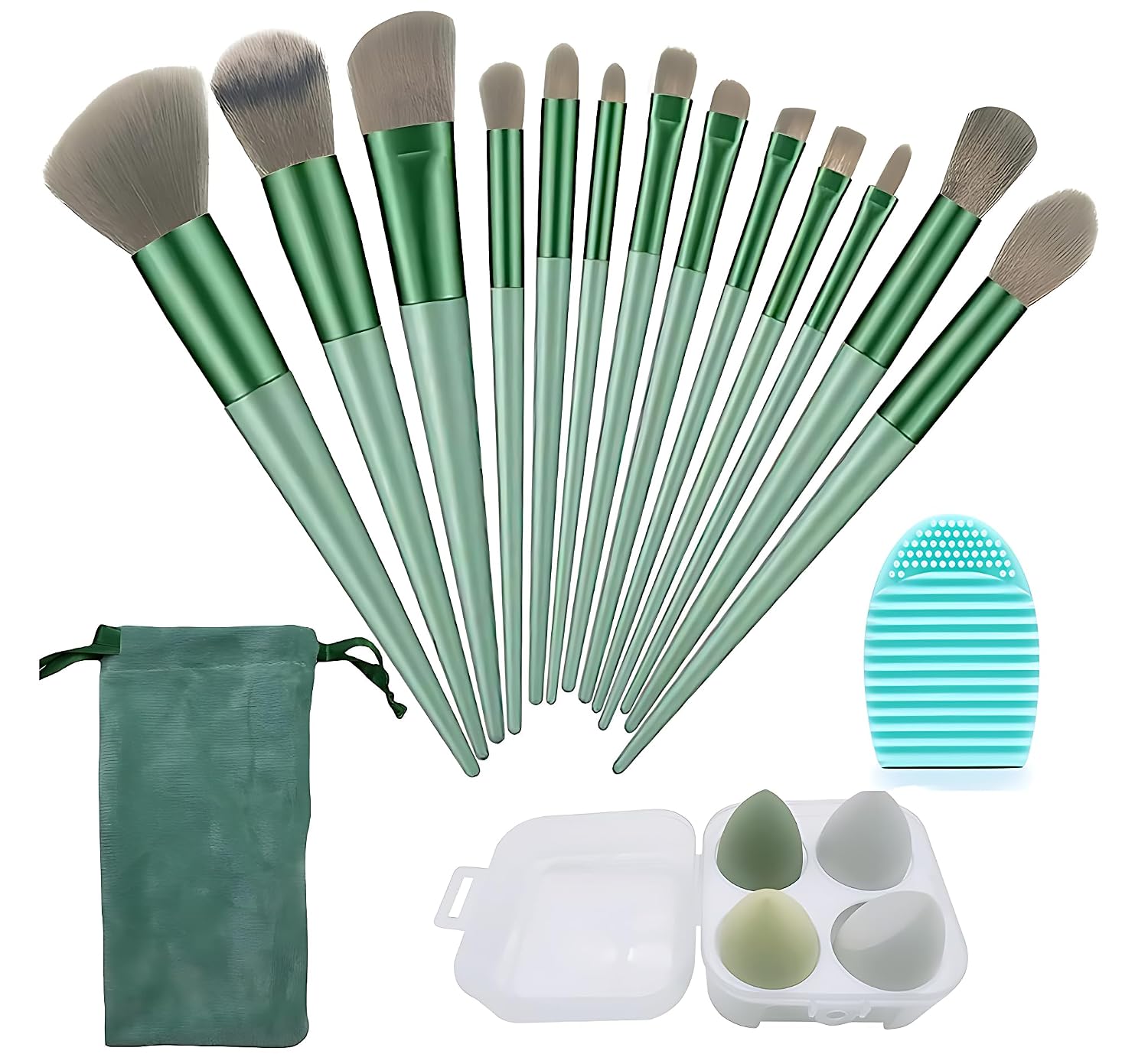 13 pcs Makeup Brushes Set with 4 pcs Beauty Blender Makeup Sponges