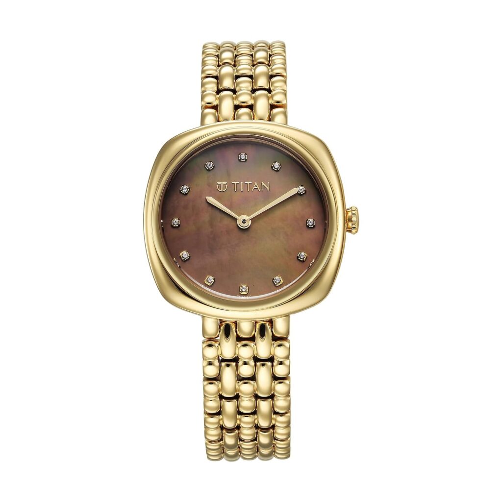 Titan Aura Phase Quartz Analog Brown Dial Golden Stainless Steel Titan Aura Phase Quartz Analog Brown Dial Golden Stainless Steel