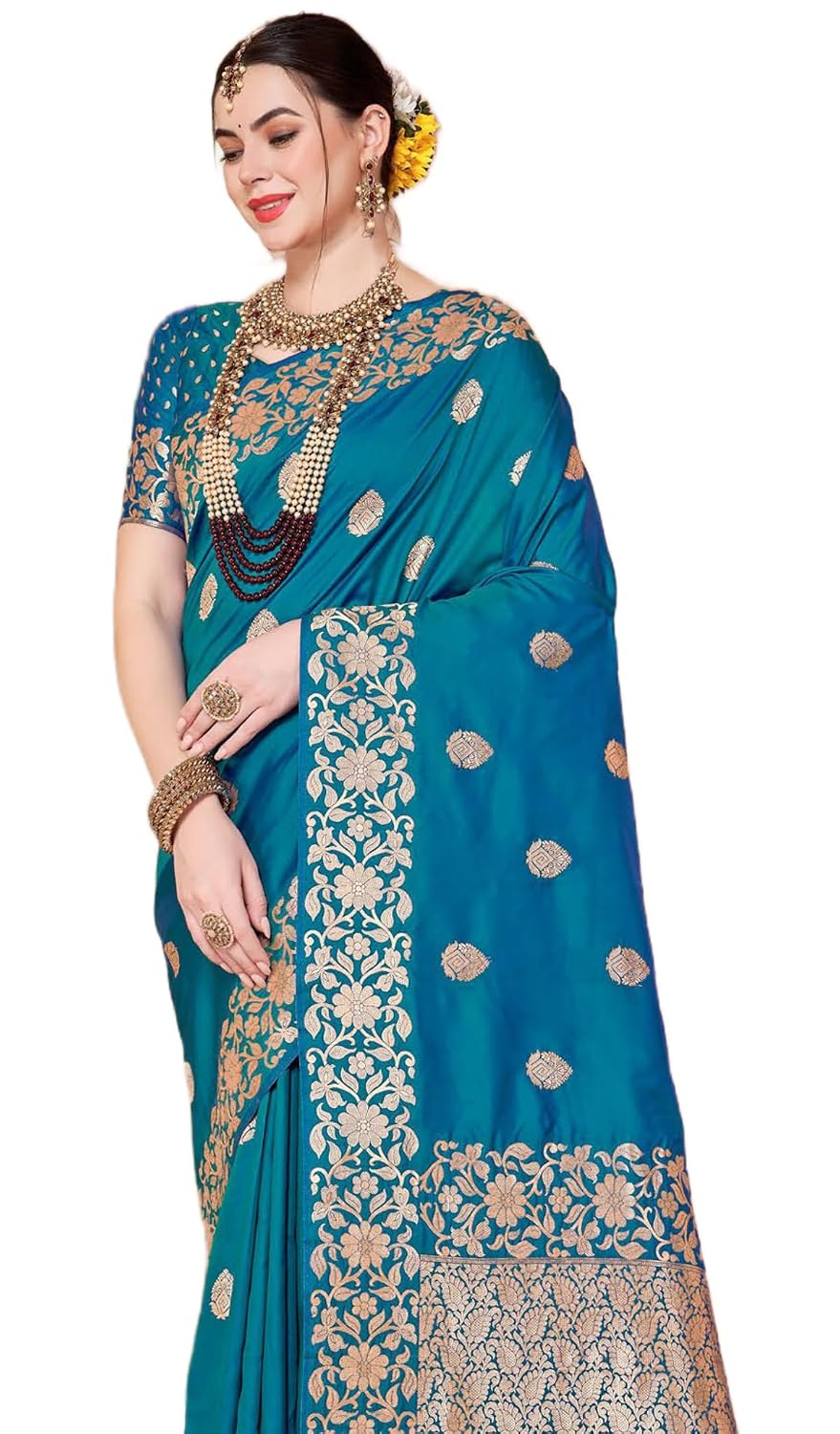 SWORNOF Women’s kanjivaram banarasi silk saree Zari Woven for festival