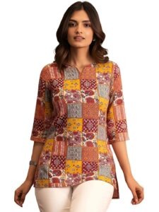 Pinkmint Women Printed Short Kurti Cotton Blend Tunic Top