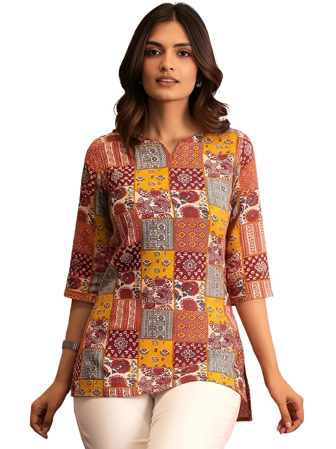 Pinkmint Women Printed Short Kurti Cotton Blend Tunic Top