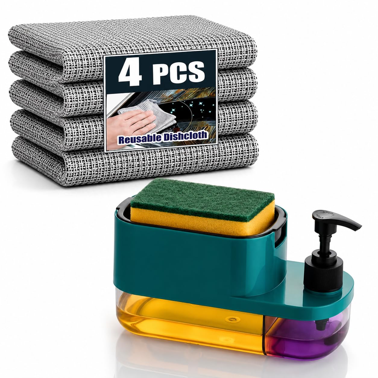 3-in-1 Kitchen Sink Soap Pump Dispenser with Sponge Holder