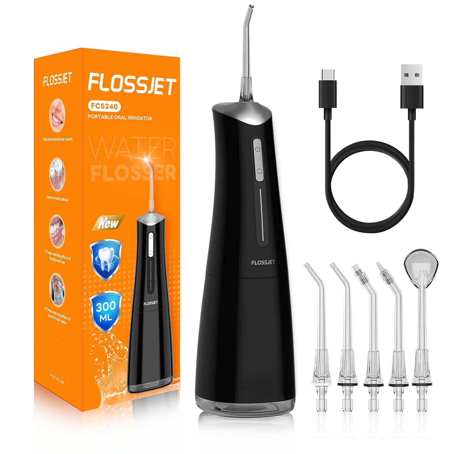 Water Dental Flosser for Teeth Cordless with 300ML 4 Cleaning