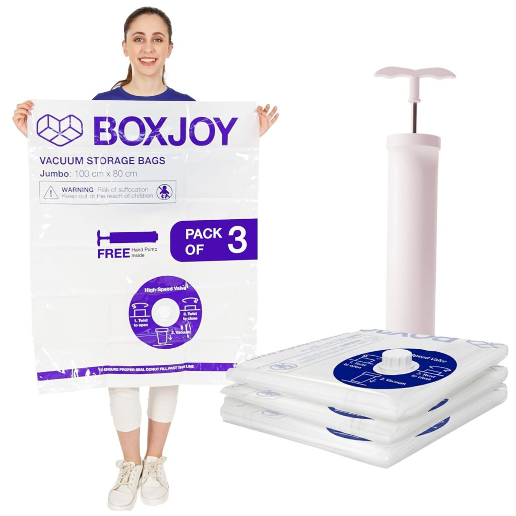 BOXJOY 𝐏𝐀𝐂𝐊 𝐎𝐅 𝟑 𝐉𝐔𝐌𝐁𝐎 (80x100cm) Transparent Vacuum Storage Bags