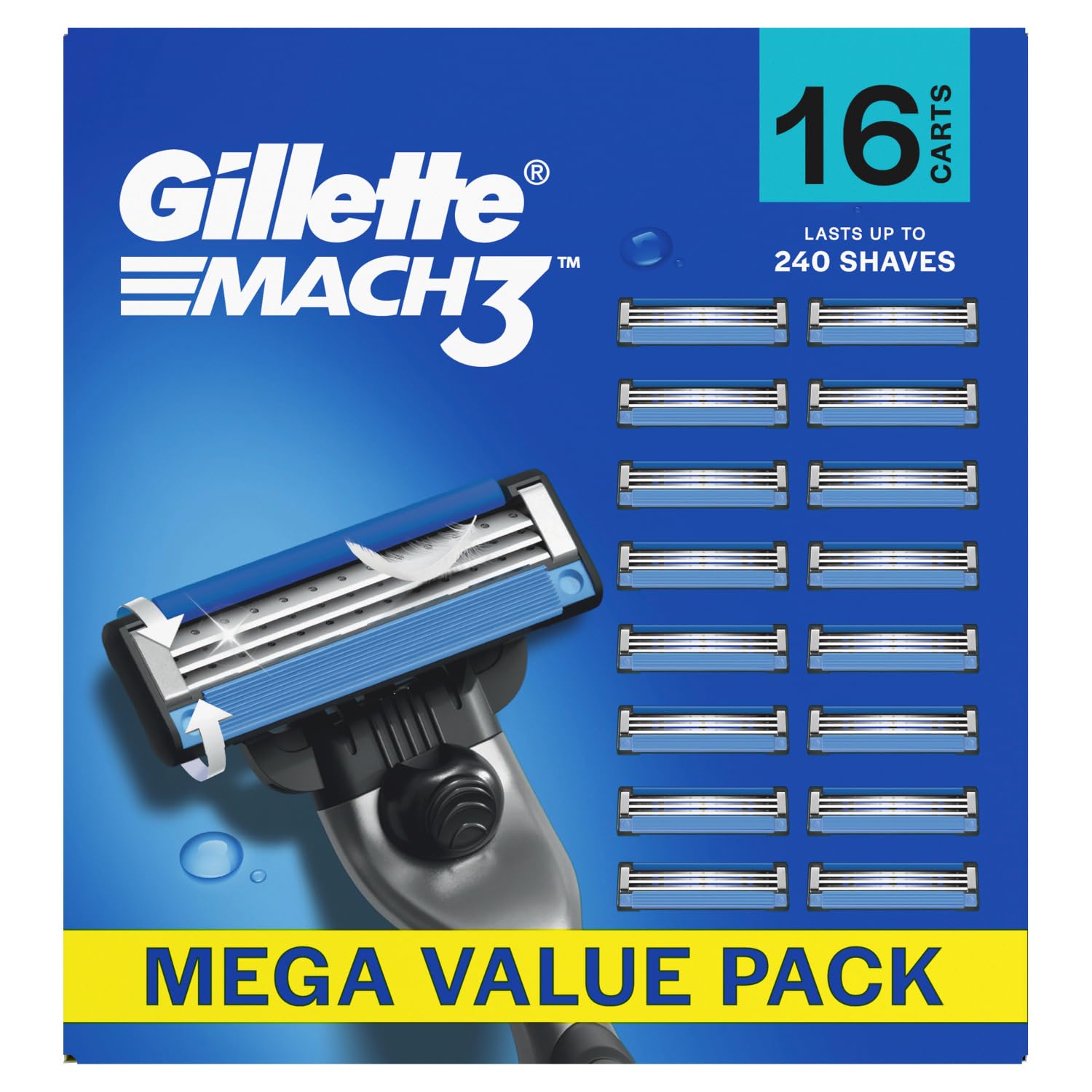 Gillette Mach3, Shaving Blades For Men | 16 Cartridges, Mega