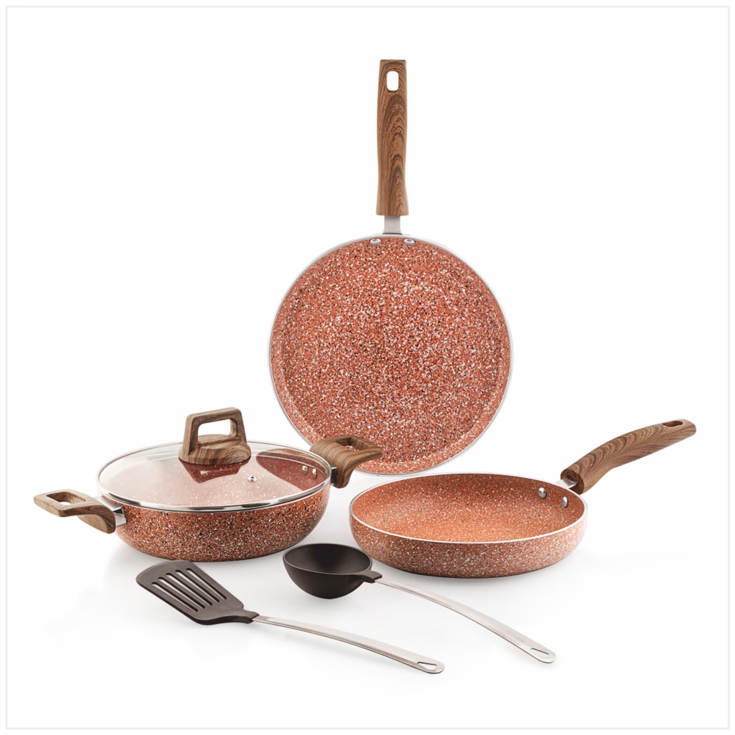 Amazon Basics Granite Finish Non Stick 5 Pcs Induction Base Cookware Set-…
