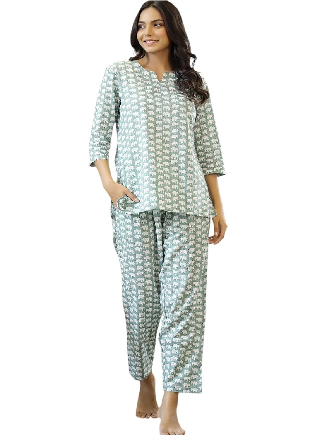 Women’s Printed Night Suit Set Pajama with Top
