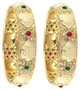 NMII Traditional Gold Plated Metal Bangles Kada Set For Women