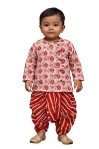 PSPEACHES Boys Cotton Full Sleeve V-Neck Embroidered Angrakha Kurta With Dhoti Pant 2 Piece Set